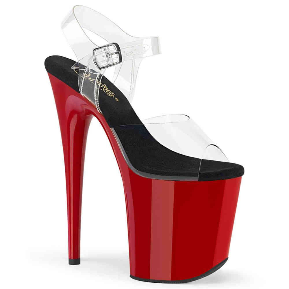 Pleaser - FLAMINGO808 Sandale à bride à la cheville, Pole dance chaussures - Transparent/Noir Product image